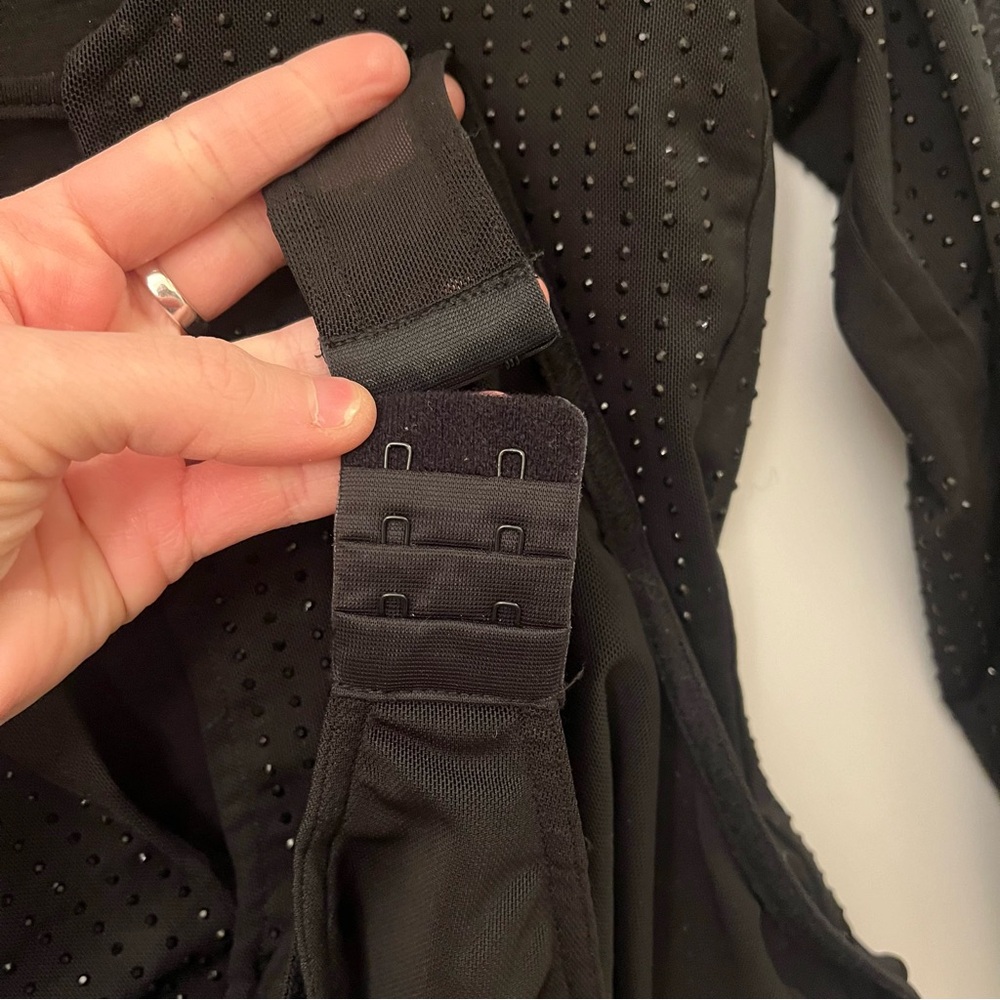 OW Collection Black Sparkly Rhinestone Studded Mesh Cutout Bodysuit - Picture 9 of 9